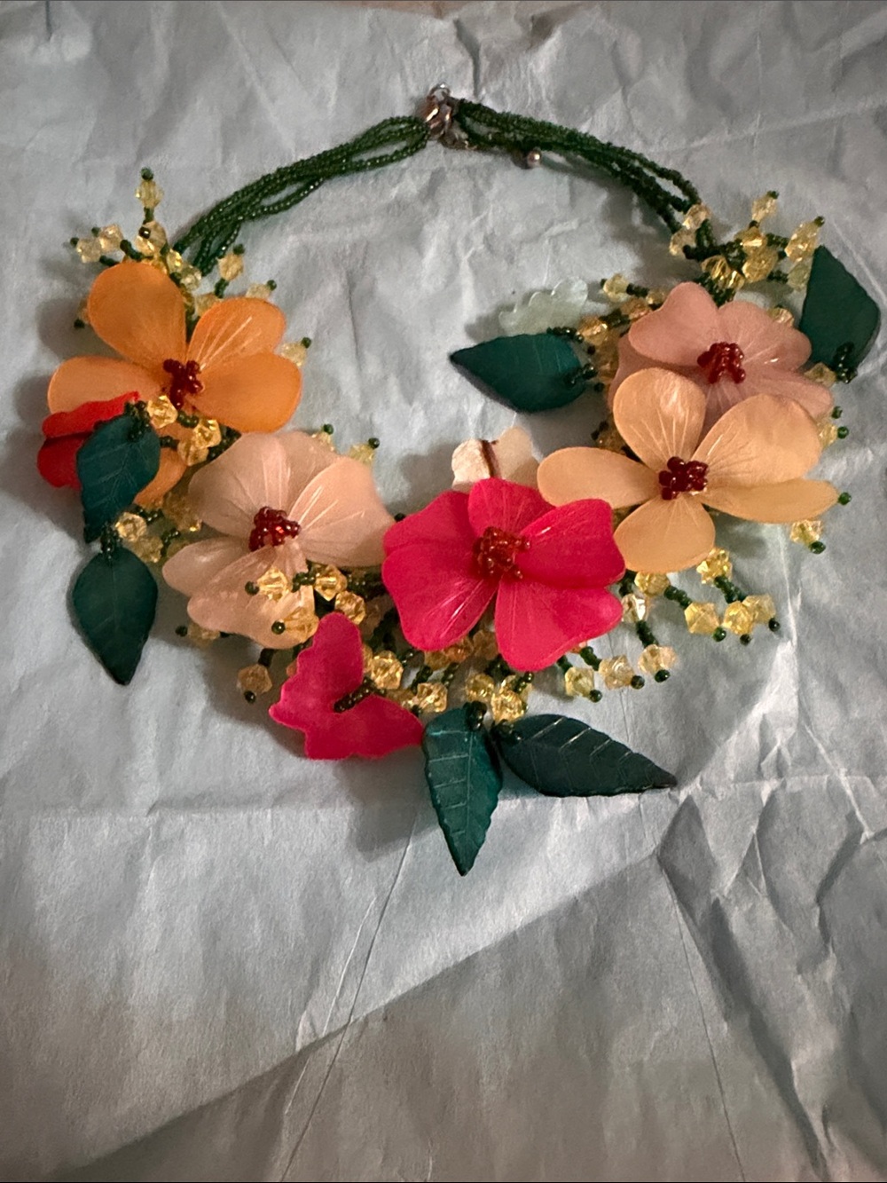 Floral Statement Necklace - Pink, Peach & Green